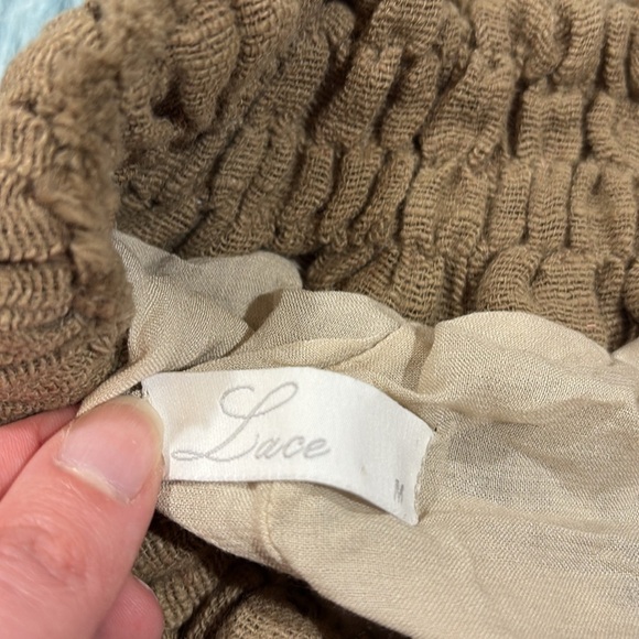 Lace the Label Greek Taupe Gauze Halter Feather Wide Leg Pant Top Set - Picture 3 of 11